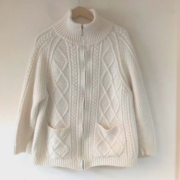 Aran Crafts Merino Wool Irish Fisherman Zipper Cardigan 1XX - Picture 7 of 16